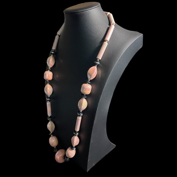 Pink Ceramic Beaded Necklace Handmade Boho Chic Pastel Statement Unique Gift Art - Picture 5 of 9